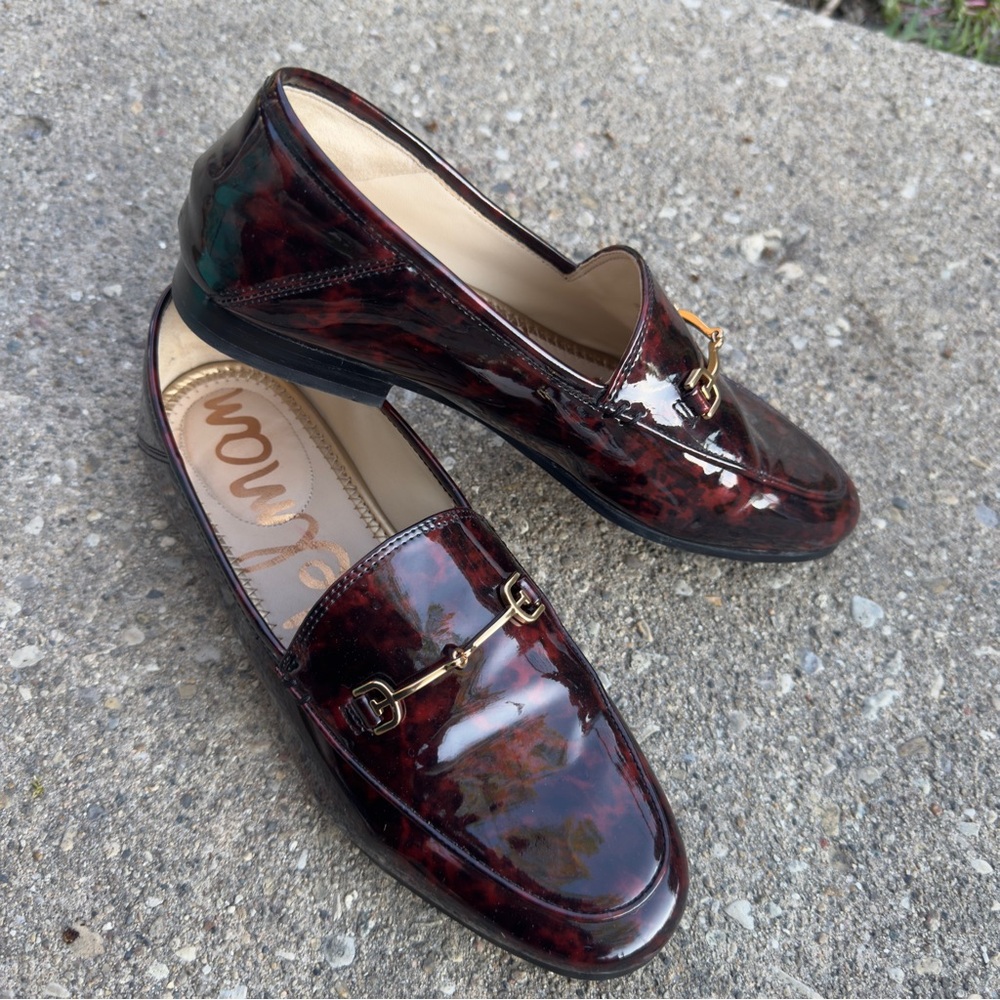 Sam Edelman Loraine Patent Leather Loafers Tortoiseshell Gold Bit Size 7W